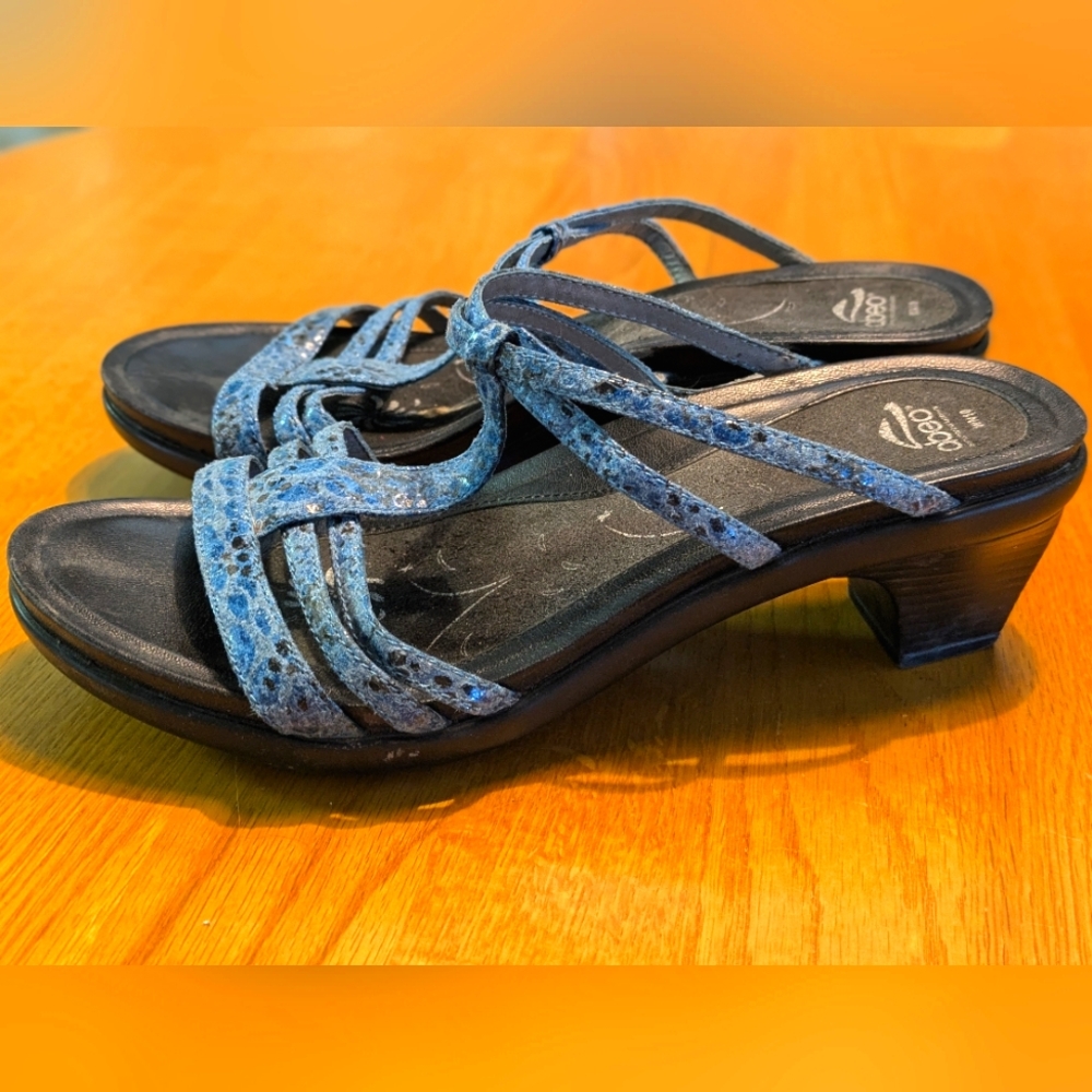 Abeo Grace Navy Blue Mid Heel Sandals Size 10